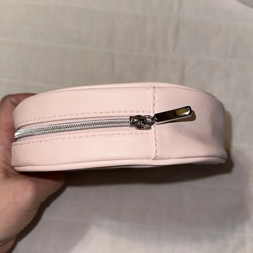 RL Cosmetics Blush Pink Faux Leather Circular Zip Make up Cosmetic Travel Bag